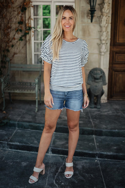 All In The Sleeves Striped Top in Navy/White