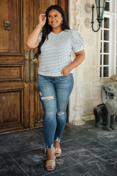 All In The Sleeves Striped Top in Navy/White