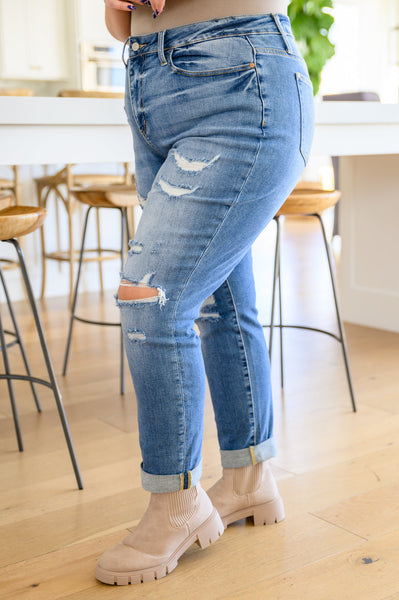 Ashley Hi-Waist Destroyed Boyfriend Jeans