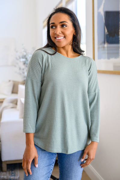 Austin Waffle Knit Basic Top In Sage