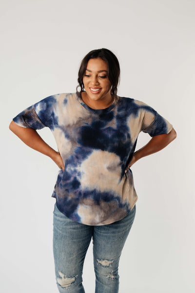 Waffle Knit Tie Dye Top In Midnight