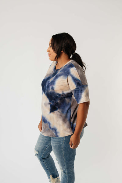 Waffle Knit Tie Dye Top In Midnight