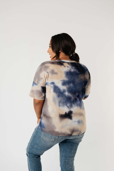 Waffle Knit Tie Dye Top In Midnight