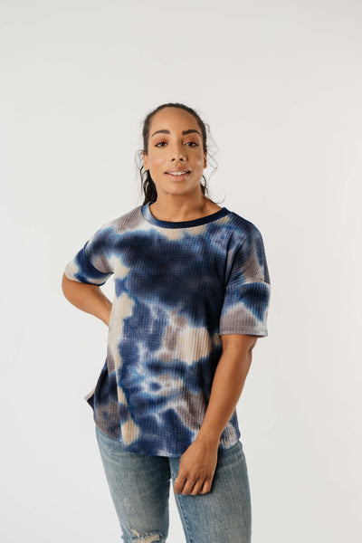 Waffle Knit Tie Dye Top In Midnight