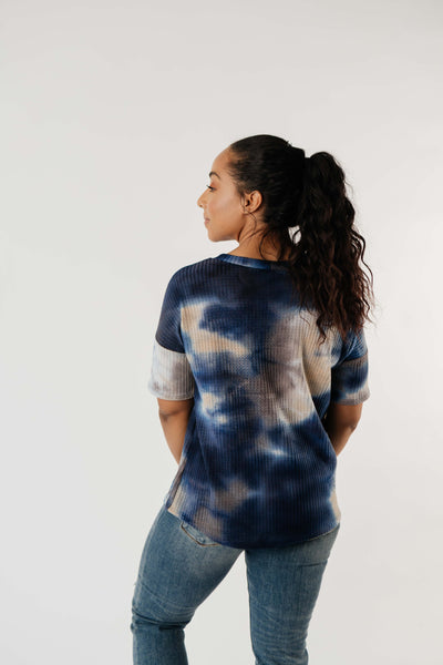 Waffle Knit Tie Dye Top In Midnight