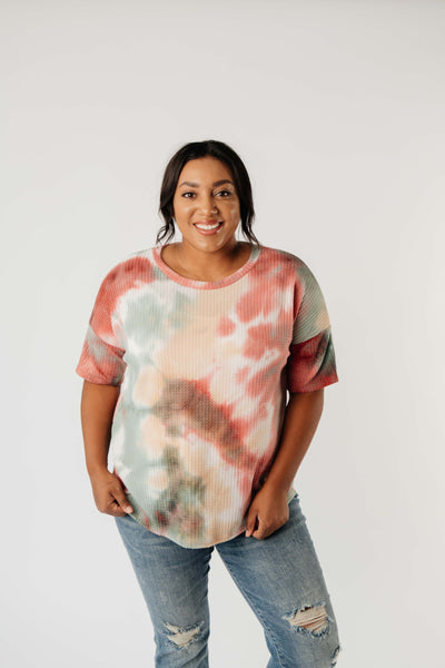 Waffle Knit Tie Dye Top In Sunrise