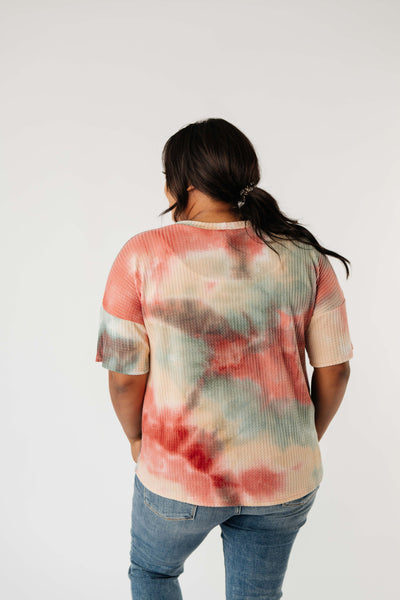 Waffle Knit Tie Dye Top In Sunrise