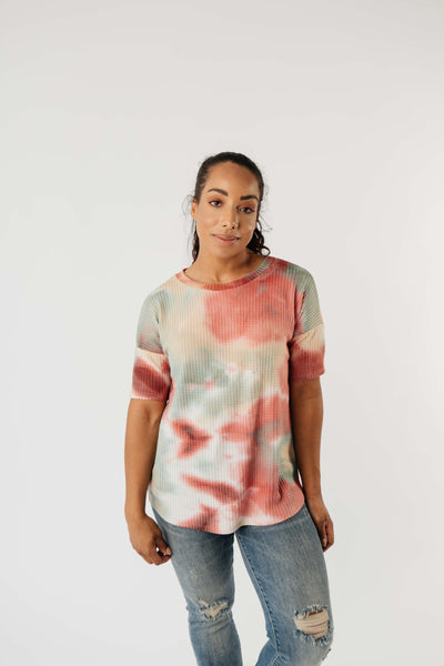 Waffle Knit Tie Dye Top In Sunrise