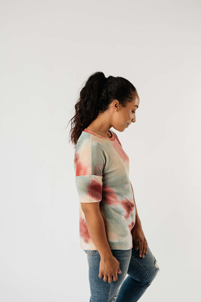 Waffle Knit Tie Dye Top In Sunrise