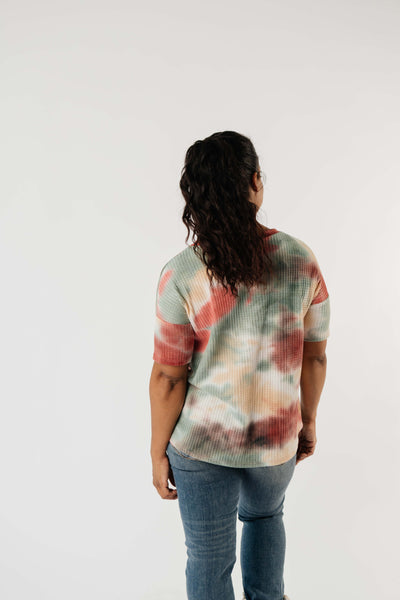 Waffle Knit Tie Dye Top In Sunrise