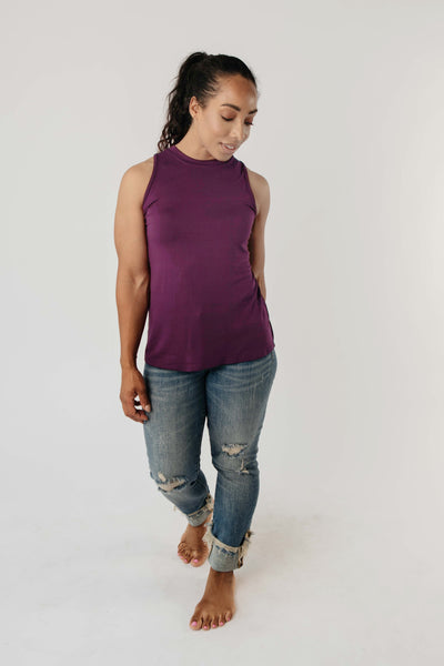 Running Behind Twist Back Tank In Plum