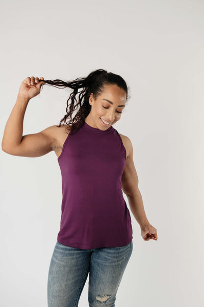 Running Behind Twist Back Tank In Plum