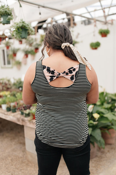 Back The Bow Up Striped Tank In Black