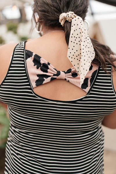 Back The Bow Up Striped Tank In Black