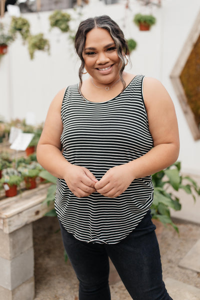 Back The Bow Up Striped Tank In Black