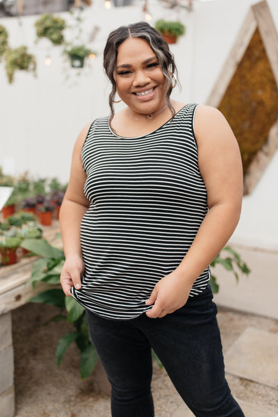 Back The Bow Up Striped Tank In Black