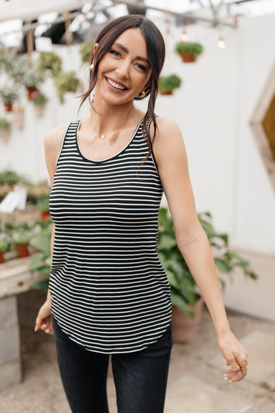 Back The Bow Up Striped Tank In Black