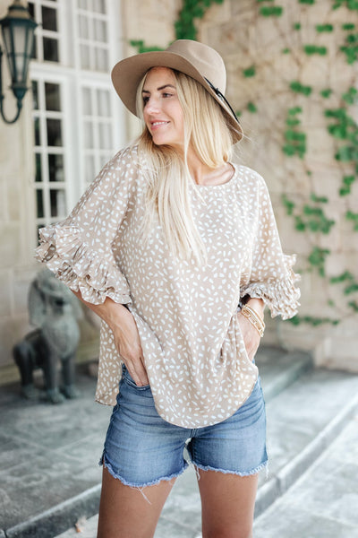 Be Mine Ruffle Sleeve Top in Oatmeal