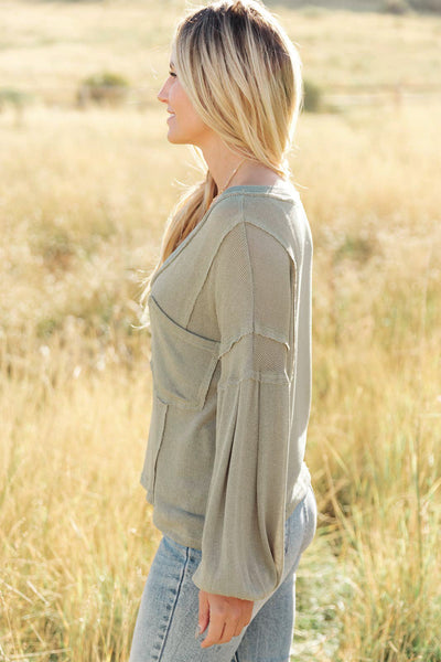 Bellissimo Draped V-Neck Sweater in Olive