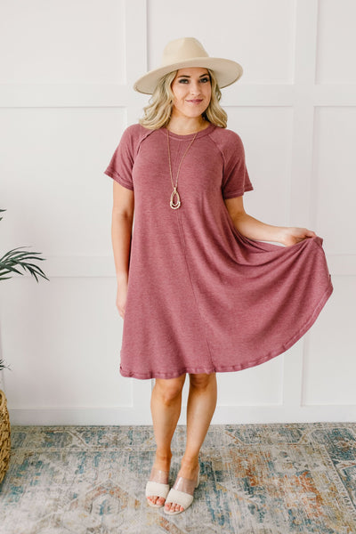 Best Of The Basic Tee Shirt Dress in Burgundy