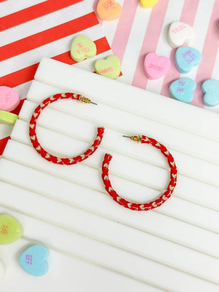 PREORDER: Big Heart-Patterned Enamel Hoop Earrings in Two Colors