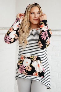 Blooming Stripes Hoodie in Coral