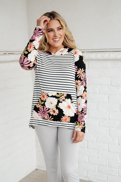 Blooming Stripes Hoodie in Coral