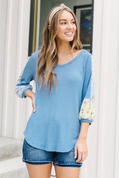 Blushing Blossom Top in Blue