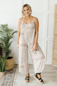 Boho Taupe Floral Jumpsuit