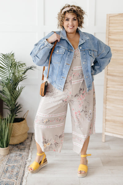 Boho Taupe Floral Jumpsuit