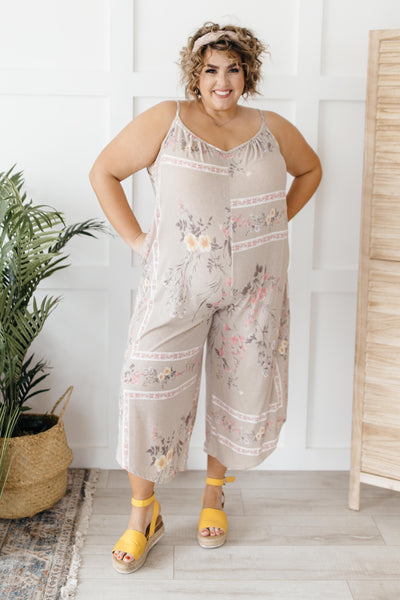 Boho Taupe Floral Jumpsuit