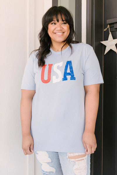 Born In The USA Graphic Tee In Baby Blue