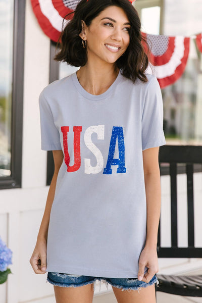 Born In The USA Graphic Tee In Baby Blue