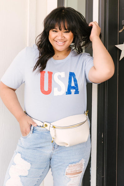 Born In The USA Graphic Tee In Baby Blue