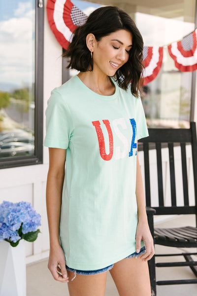 Born In The USA Graphic Tee In Mint