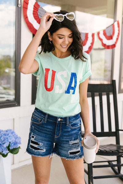 Born In The USA Graphic Tee In Mint