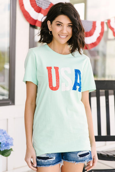 Born In The USA Graphic Tee In Mint