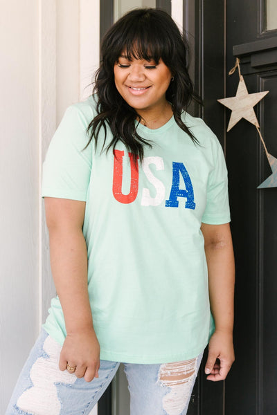 Born In The USA Graphic Tee In Mint