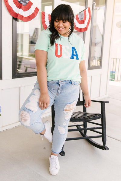 Born In The USA Graphic Tee In Mint