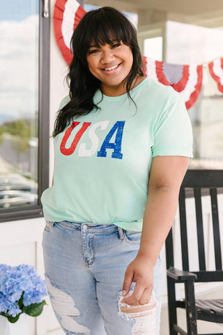 Born In The USA Graphic Tee In Mint