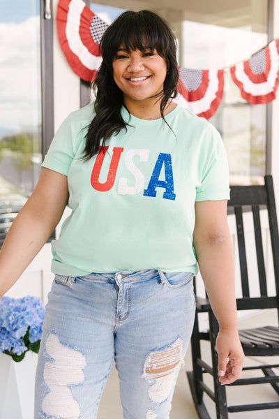 Born In The USA Graphic Tee In Mint