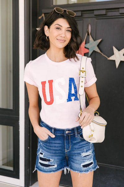 Born In The USA Graphic Tee In Pink