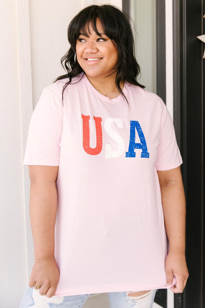 Born In The USA Graphic Tee In Pink