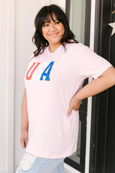 Born In The USA Graphic Tee In Pink