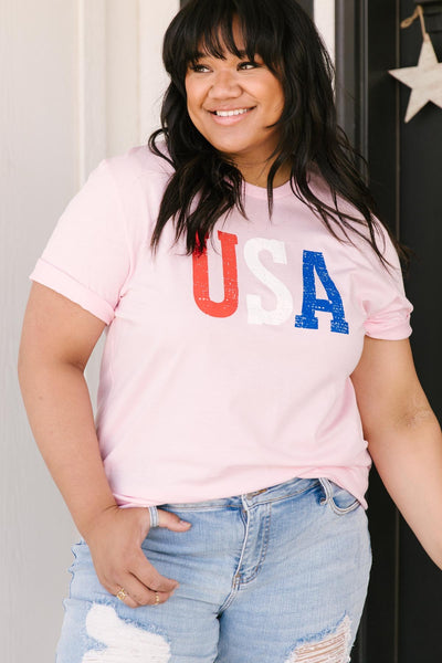 Born In The USA Graphic Tee In Pink