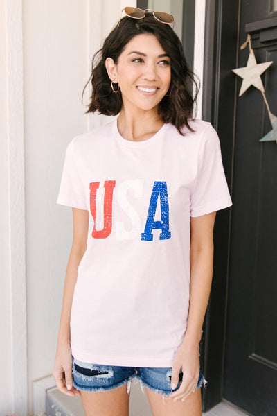 Born In The USA Graphic Tee In Pink