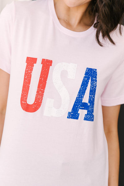 Born In The USA Graphic Tee In Pink