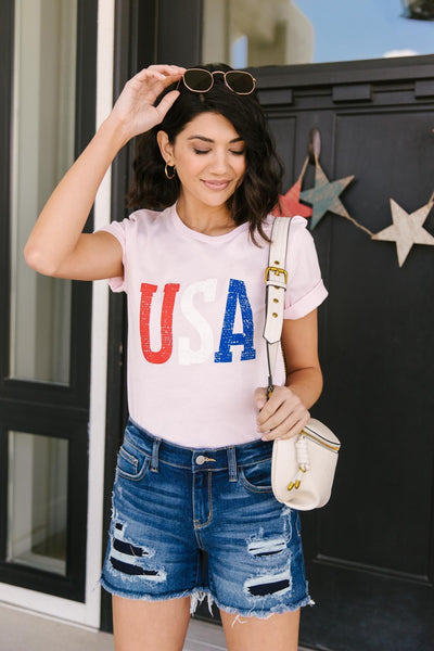 Born In The USA Graphic Tee In Pink