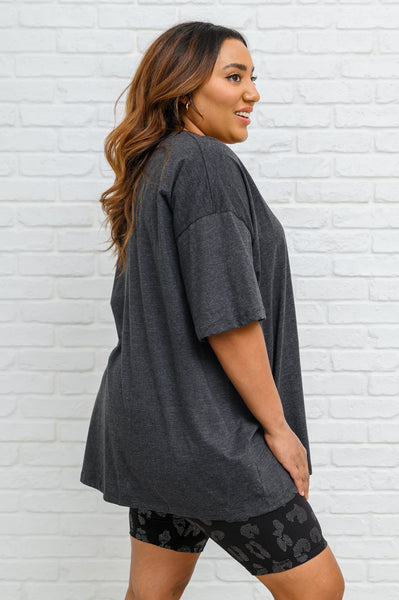 Boxy V Neck Boyfriend Tee In Charcoal