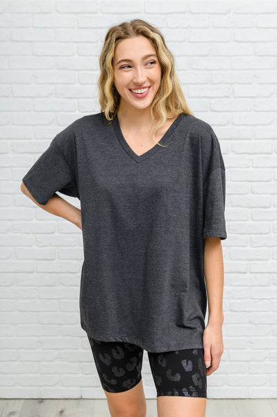 Boxy V Neck Boyfriend Tee In Charcoal